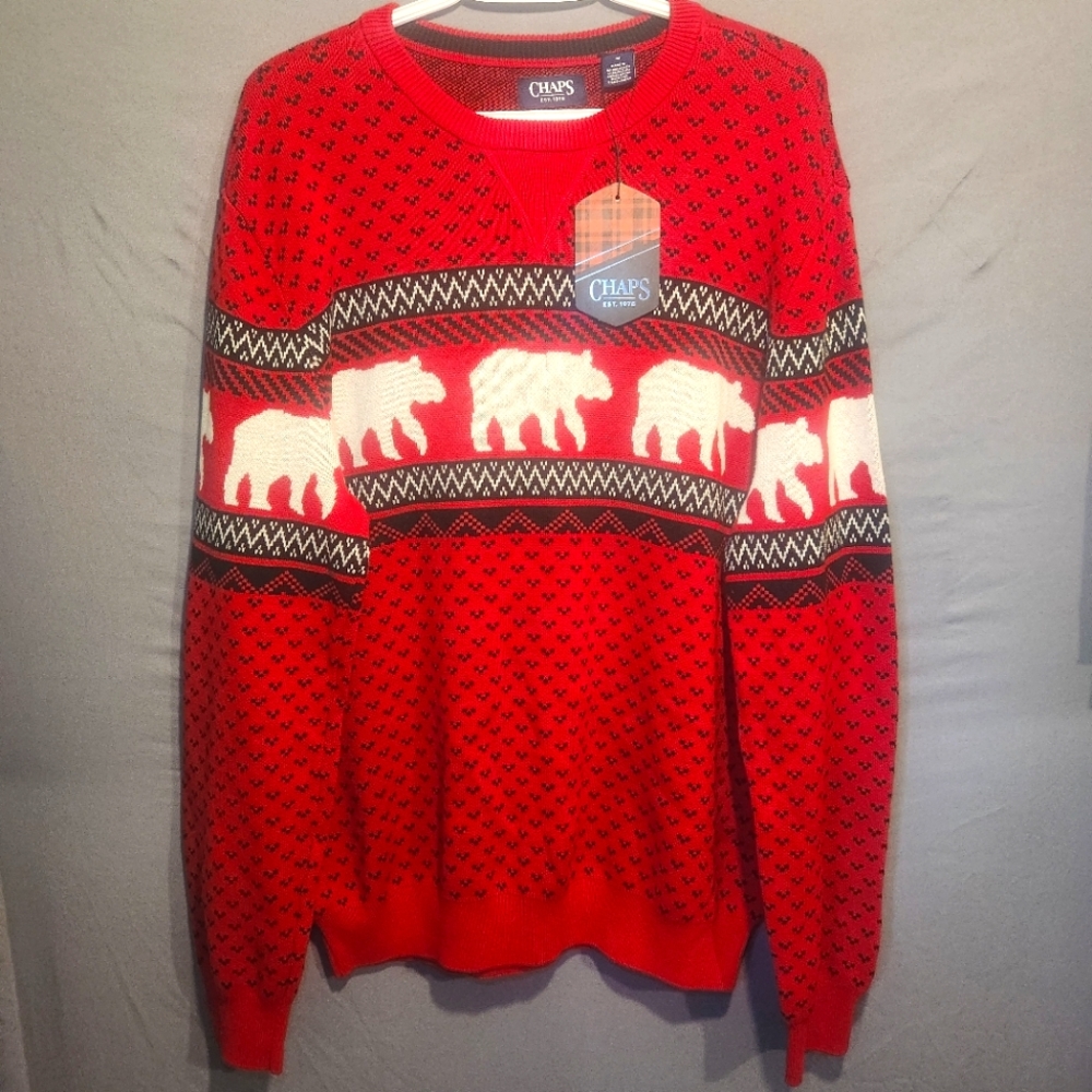 Men's Champs Red Polar Bear Sweater NWT